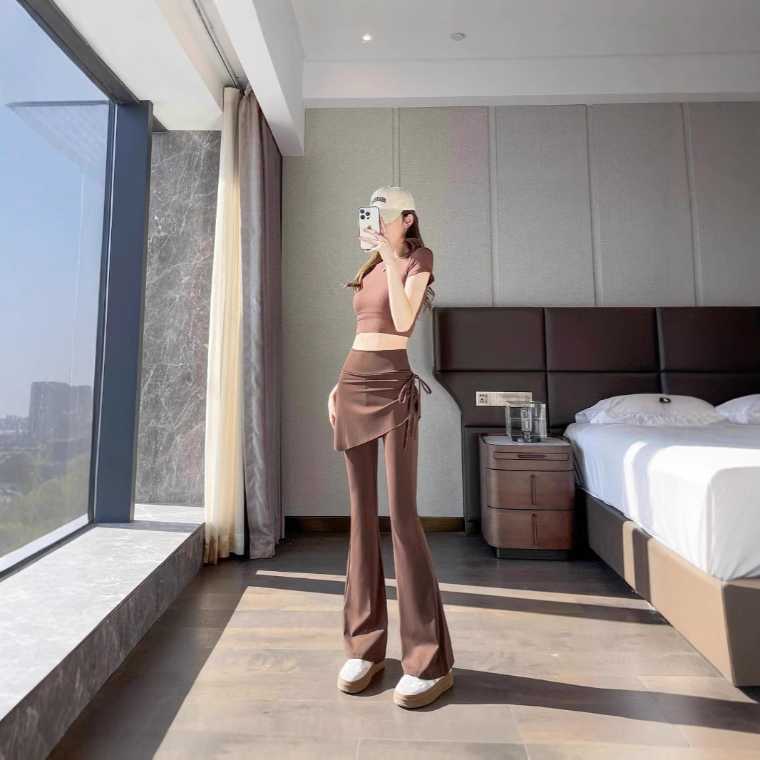 Fake Two-piece Culottes Side Drawstring High Waist Hip-lifting Sports Leisure Fitness Yoga Pants Women's Naked Yoga Flared Pants