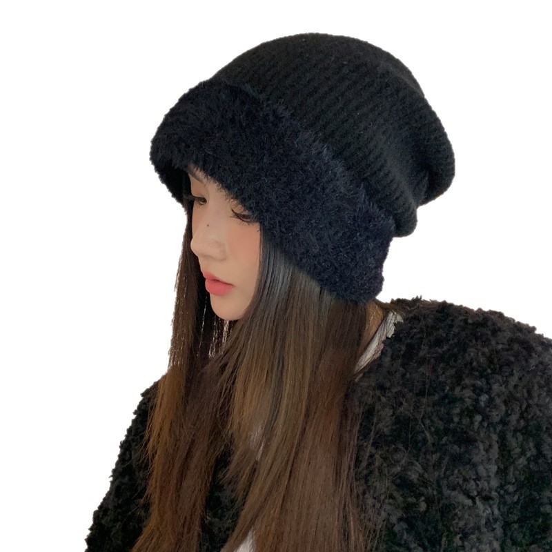 帽子女秋冬天百搭毛边针织堆堆帽韩系大头围防风保暖帽休闲包头帽|undefined