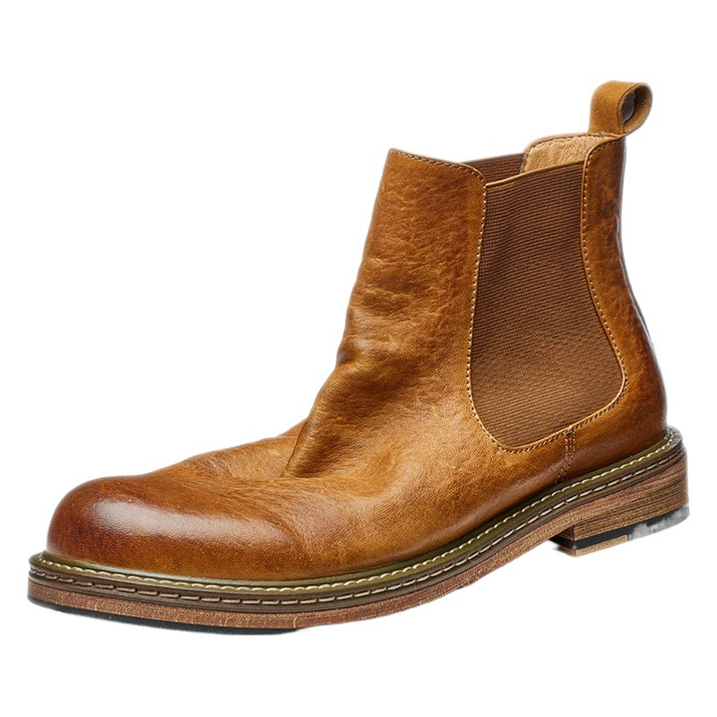 Осенне-зимние ботинки челси из конской кожи, мужские старинные короткие ботинки ручной работы с круглым носком, коричневые универсальные ботинки из натуральной кожи в британском стиле