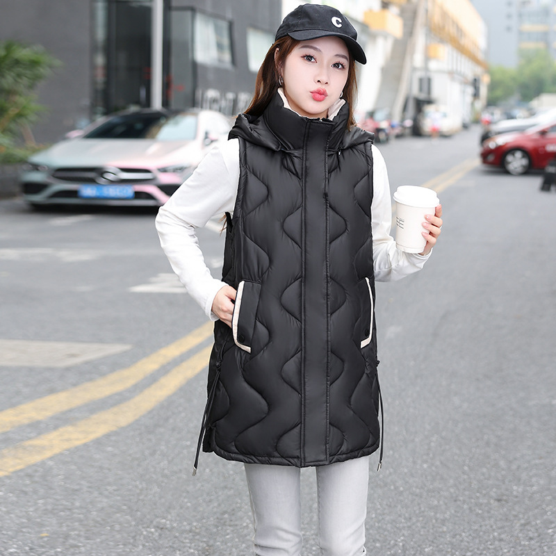 Chaleco de algodón de pluma, chaleco de mujer largo, otoño y invierno 2024 nuevo estilo coreano de algodón suelto, chaleco de algodón, chaqueta de moda