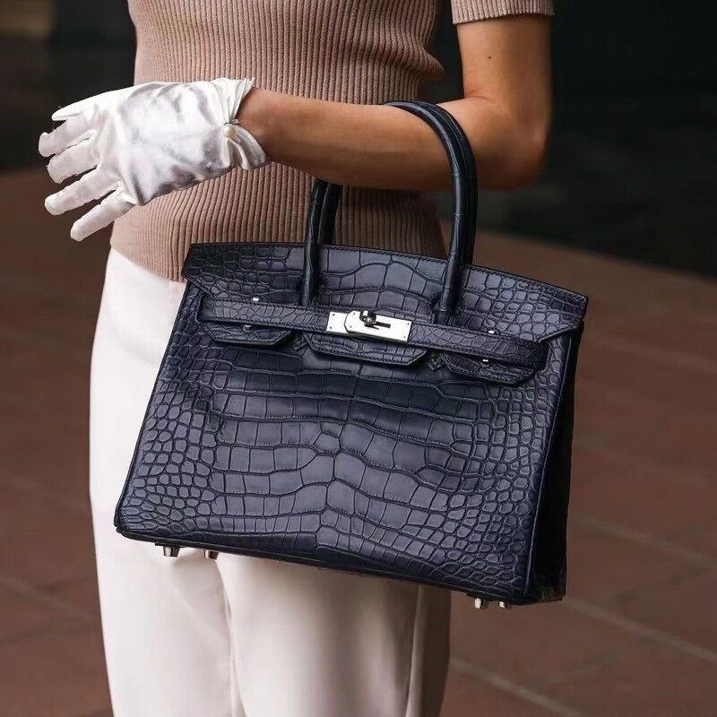 European and American Fashion Matte Crocodile Pattern Platinum Bag Large Capacity Handbag Stylish Commuter Bk25Cm Handbag
