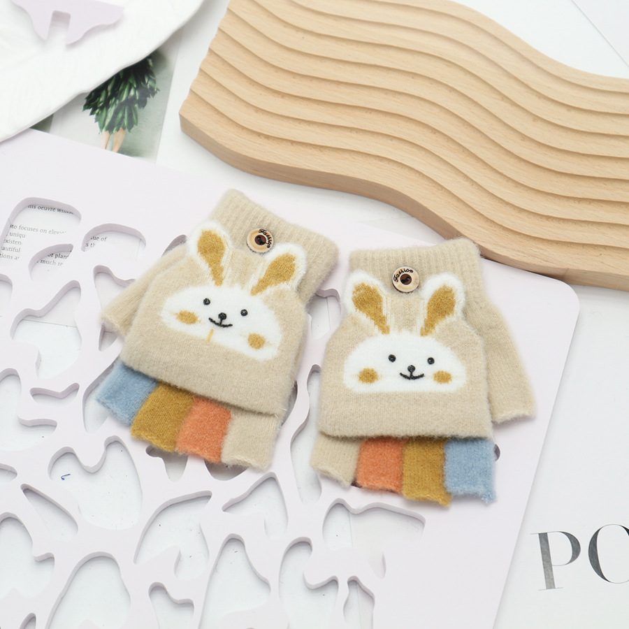 Guantes de invierno de medio dedo para niños niños niños niños niñas estudiantes lindos guantes de peluche de dibujos animados