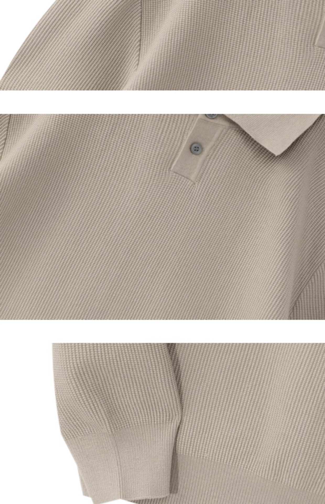 Oversized Polo Knit Sweater For Men – Business Casual Long Sleeve Pullover, Plus Size European Fit (Black/Beige/Gray)_viptrois.com