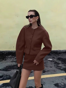 Демисезонный модный кардиган, длинные рукава, юбка, комплект, европейский стиль, прилегающий крой