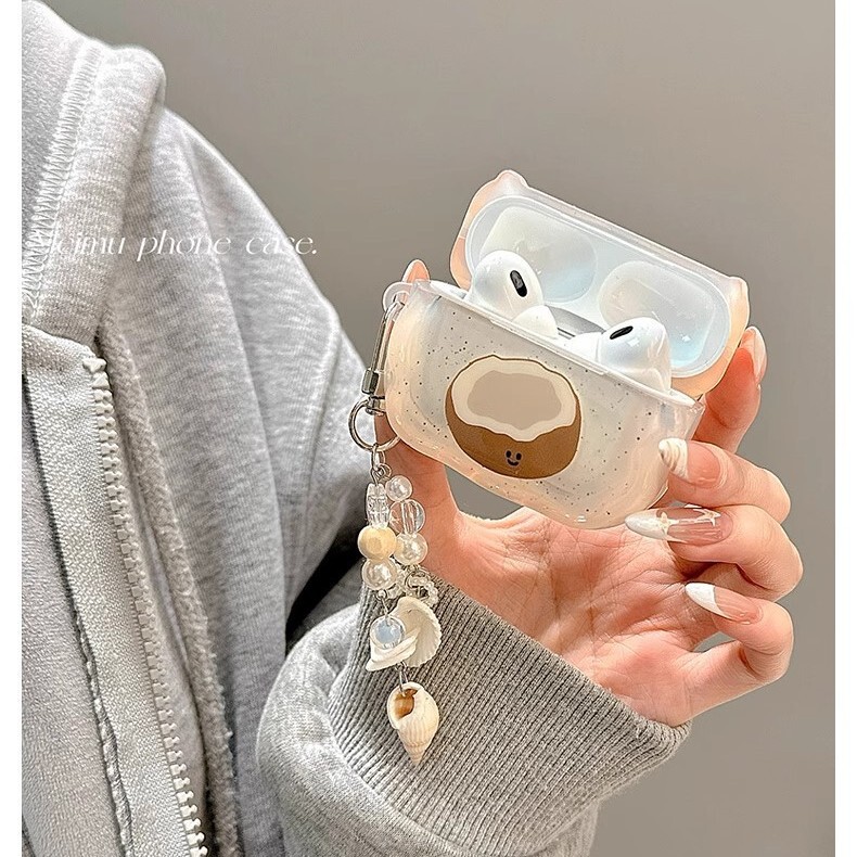 Suitable for Apple Japanese and Korean Splash Ink Cute Coconut Airpods4 Protective Cover Apple Bluetooth Wireless Universal 2/3 Generation