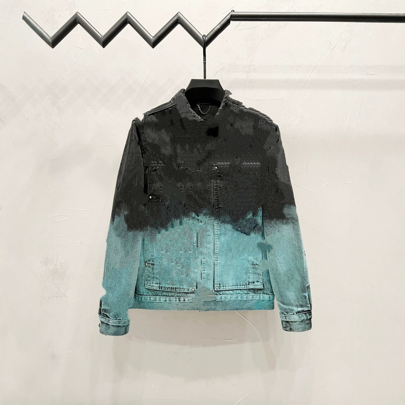 Cross-border trendy brand: American retro-style men's denim jacket and pants set with a jacquard pattern Cross-border trendy brand: American retro-style men's denim jacket and pants set with a jacquard pattern