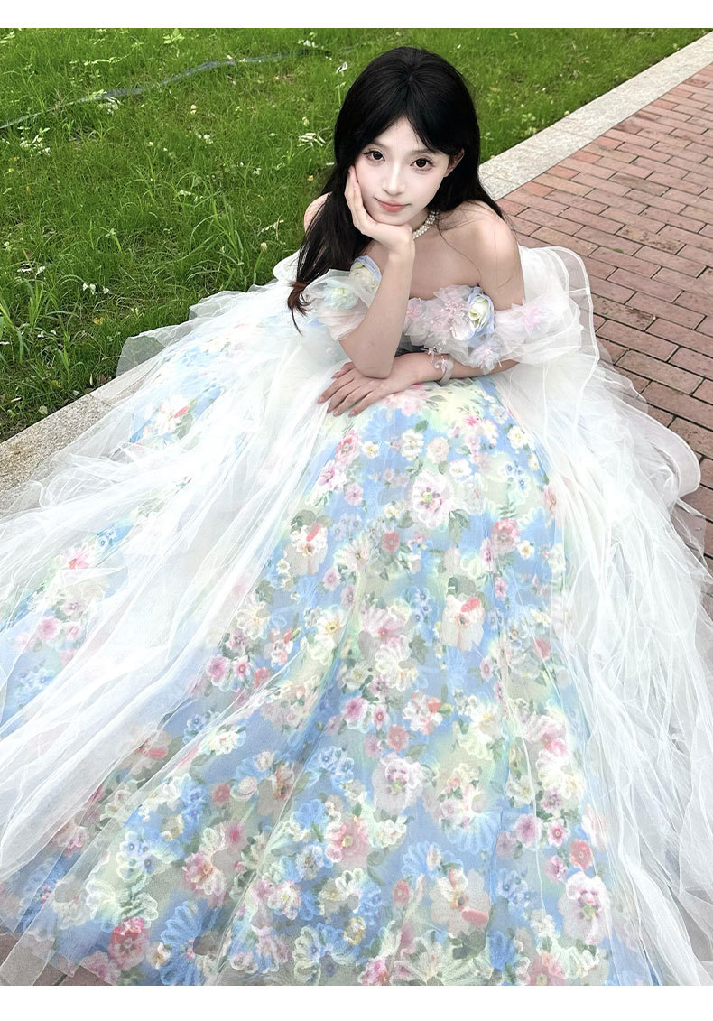 Elegant French Blue Evening Gown For Vocal Performance & Debutante Ball - Princess Style Dress With Full Skirt_ecoleips.com