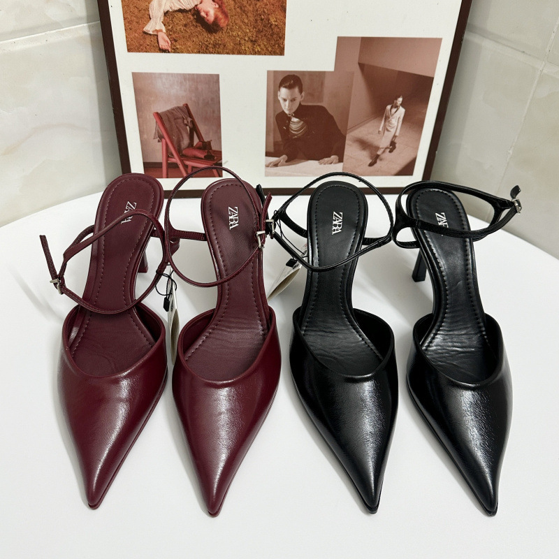 Za Home 2025 New European and American Fashion High Heels Peep Toe Sandals for Women with Pointed Toe and Thin Heel
