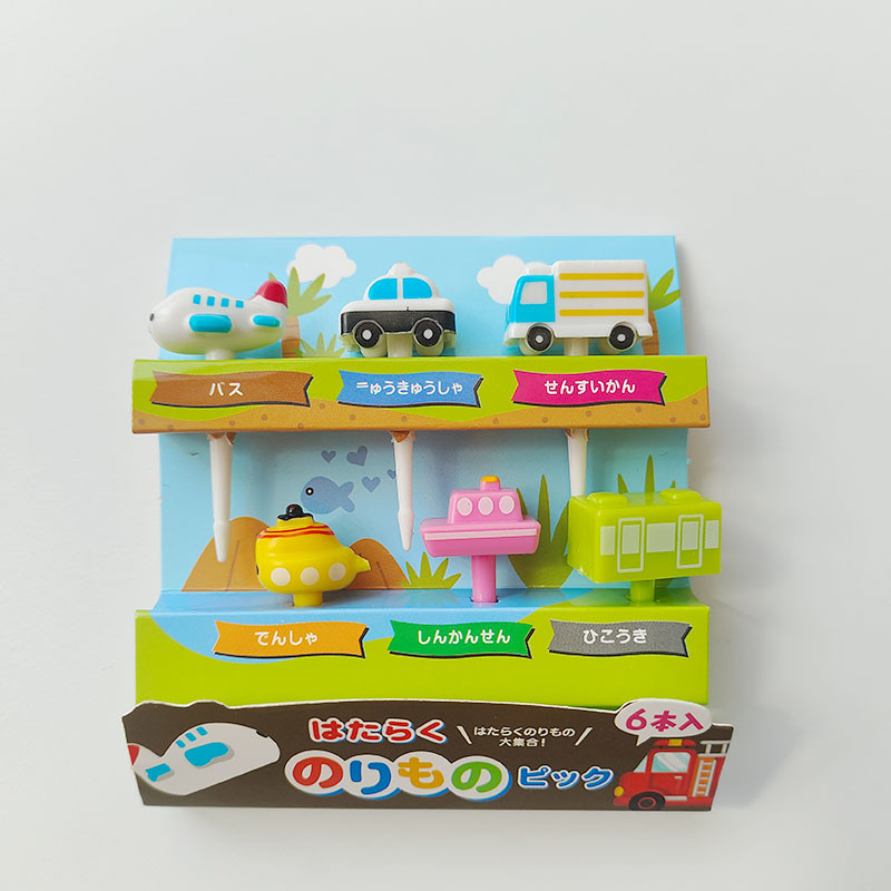Nuevo estilo japonés fruta palo de dibujos animados coche fruta tenedor once paquete color fijo