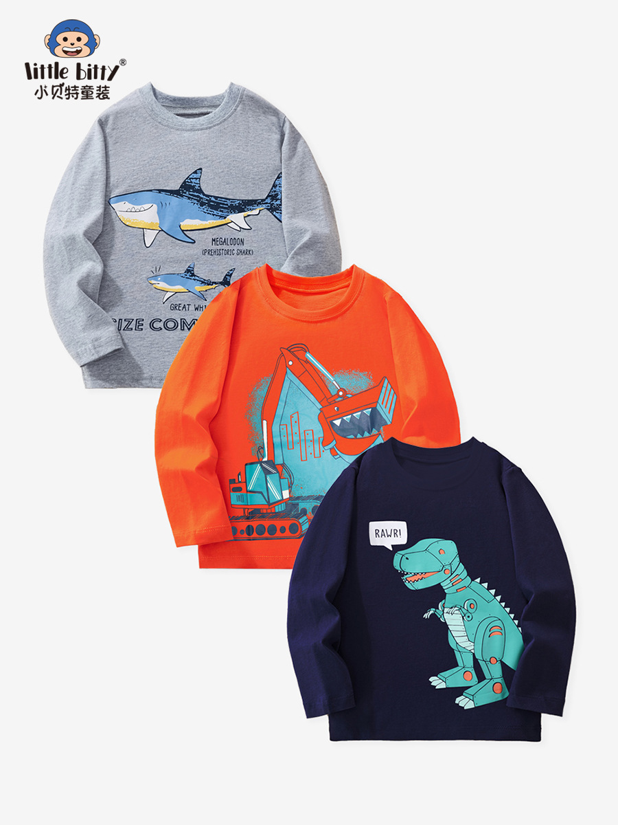 2025 Cross-Border Kidsren's Clothing Autumn and Winter Kidsren's Long-Sleeved T-Shirt 3-Piece Set Cartoon Printed Pattern Knitted Round Neck Shirt Ready for Sale
