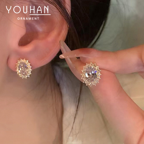 S925 silver needle pigeon egg gentle temperament light luxury zircon earrings niche design earrings women's high-end earrings