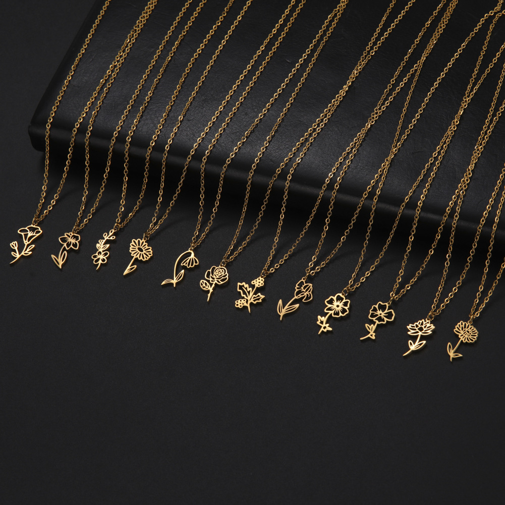 Fashion Flower Stainless Steel Plating Pendant Necklace 1 Piece