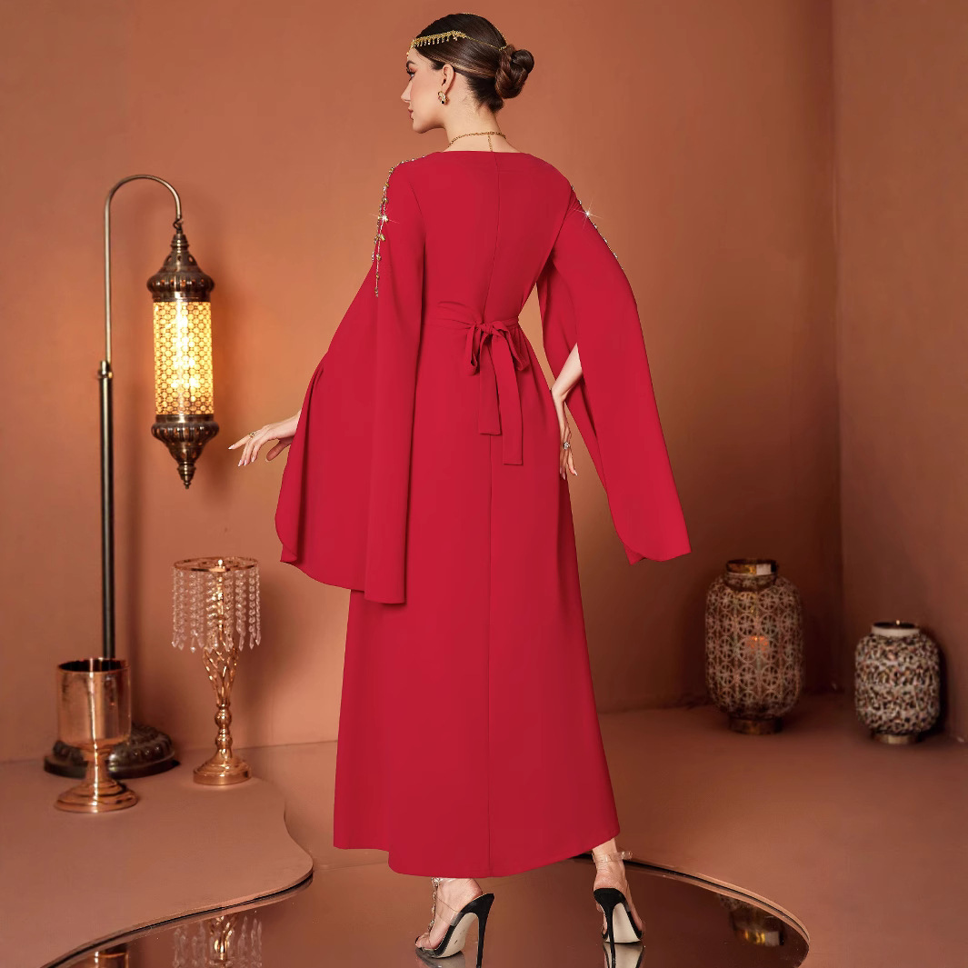 Middle East Sewed Diamond Beaded Cape Sleeve Evening Dress Dress