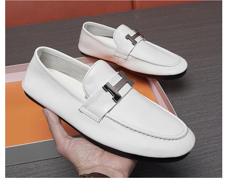 Giày lười nam da bò cổ thấp mũi tròn gót thấp 1-3 cm — 8156 màu đen, 8158 màu đen, Màu trắng 8156, Màu trắng 8158 chi tiết 10