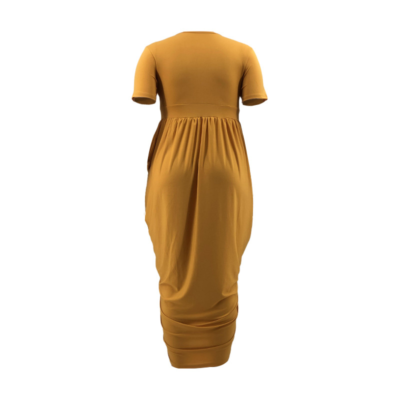 Regular Dress Streetwear V Neck Rib-knit Short Sleeve Solid Color Midi Dress Street display picture 3