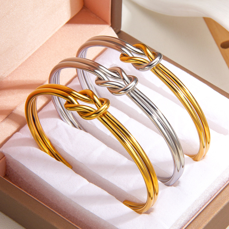 Knotted Open Bracelet Accessible Luxury Gold-Plated 18K Titanium Steel Bracelet High-End Versatile Fashionable Personalized Women's Bracelet
