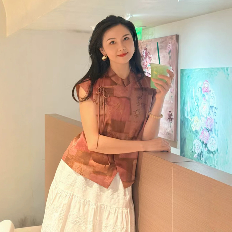 New Chinese-Style Mulberry Silk Fragrant Cloud Yarn Cherry Blossom Pink Top, Summer Design with Tie and Tassels, Casual Youthful Shirt New Chinese-Style Mulberry Silk Fragrant Cloud Yarn Cherry Blossom Pink Top, Summer Design with Tie and Tassels, Casual Youthful Shirt