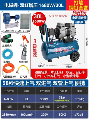 Compressor 220V Small Air | Air Compressor - copper-30l-dual-air-intake-with-solenoid-valve-st64-steel-nail-gun-dust-blowing-and-inflating-set