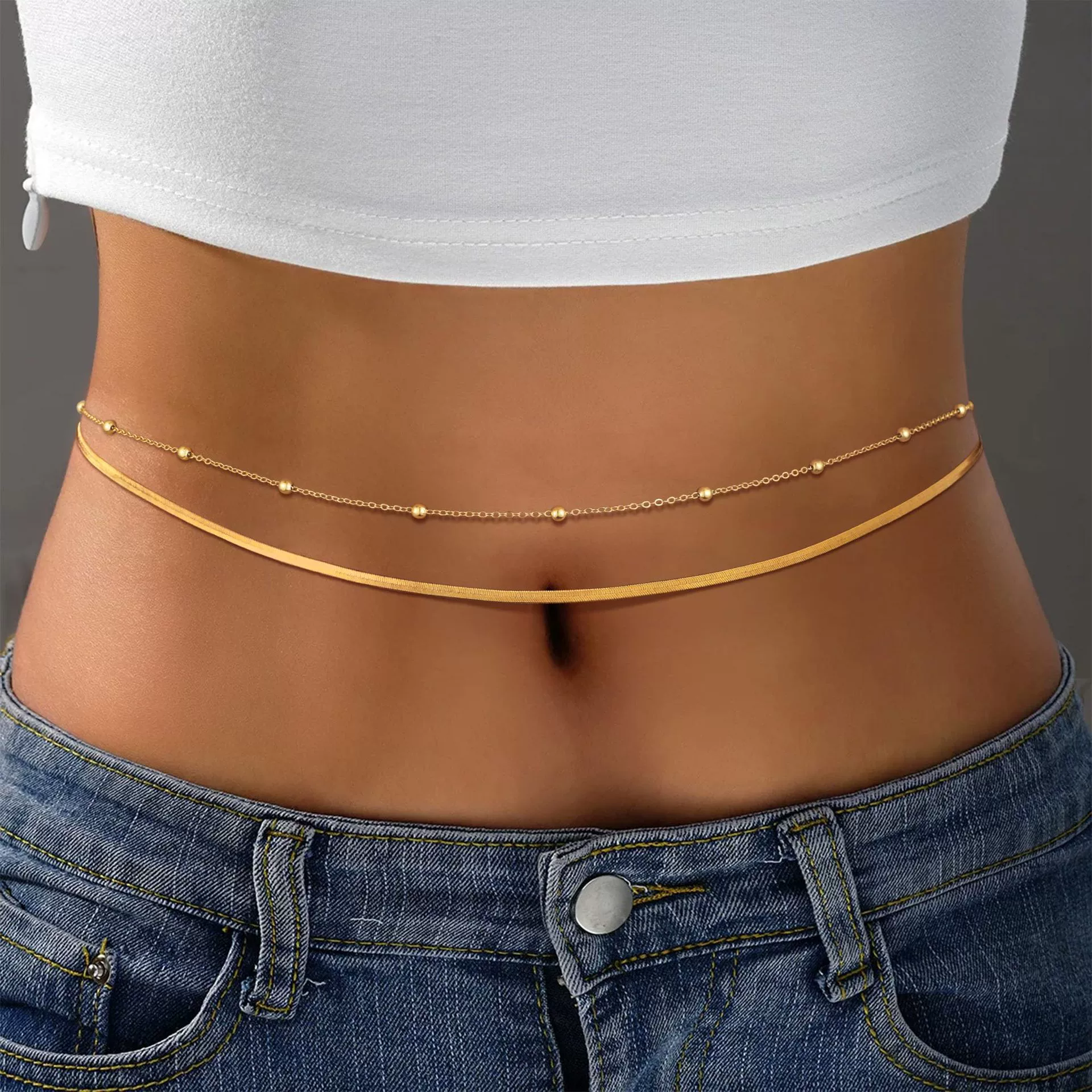 Amazon трансграничная модная новая металлическая цепочка для ножей, универсальная поясная цепочка для женщин, европейская и американская простая цепочка для тела с круглыми бусинами, аксессуар для талии