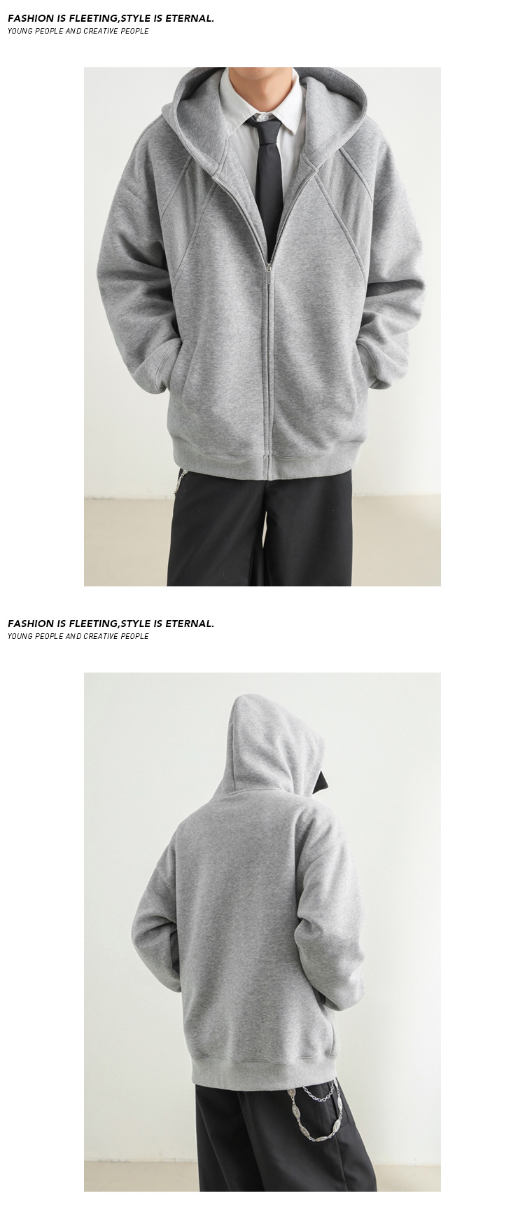Sweat à capuche unisexe zippé style américain coupe décontractée_voghion.com