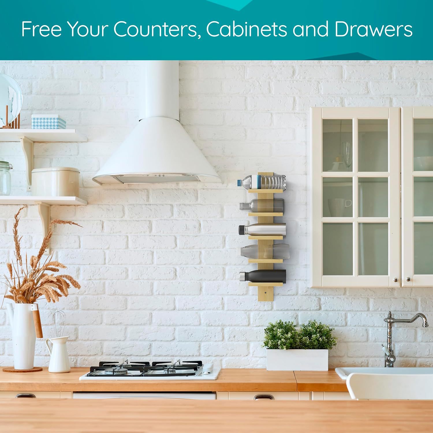 대나무 물 컵 물병 보관함 홈 주방 조미료 병 보관함 단단한 나무 다층 레드 와인 보관함