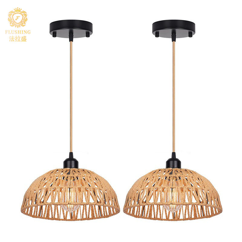 Rattan Chandelier Bohemian Style Chandelier Basket Woven Dome Kitchen Island Living Room Dining Room Ceiling Light