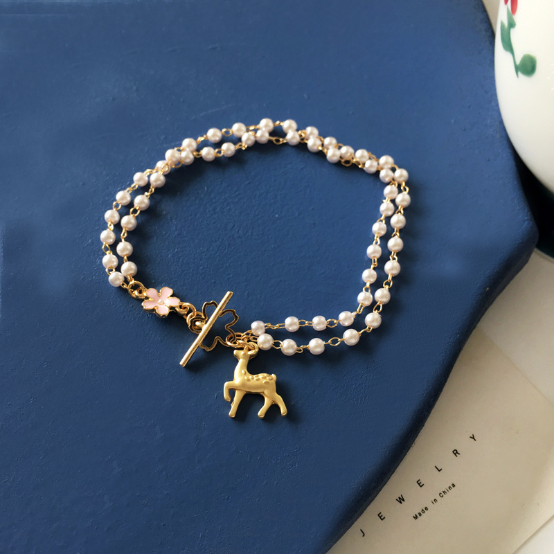 Summer fashion beautiful cute deer pearl doublelayer braceletpicture3