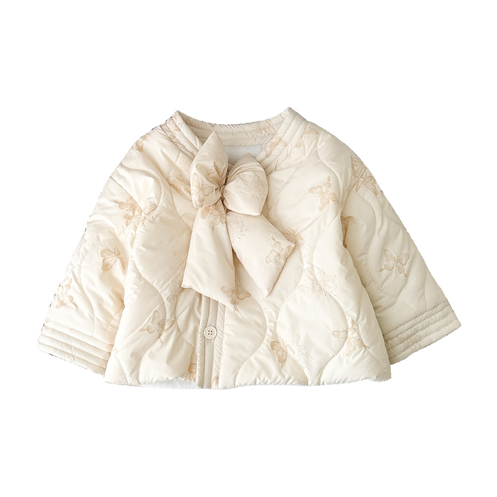 Vestido de un año de niña de estilo chino nuevo rosa, mujer bebé otoño e invierno acolchado grueso de manga larga chaqueta de algodón con lazo grande