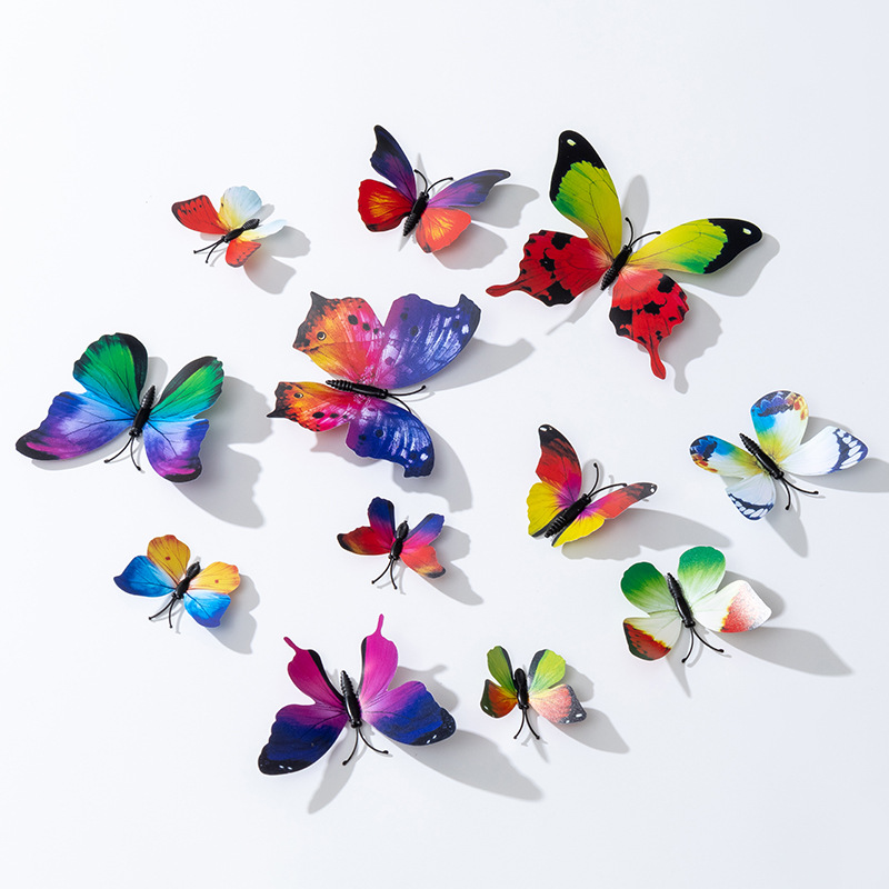 Etiqueta engomada de pared tridimensional 3D simulación mariposa pvc plástico color mariposa imán imán refrigerador decoración del hogar de alta calidad
