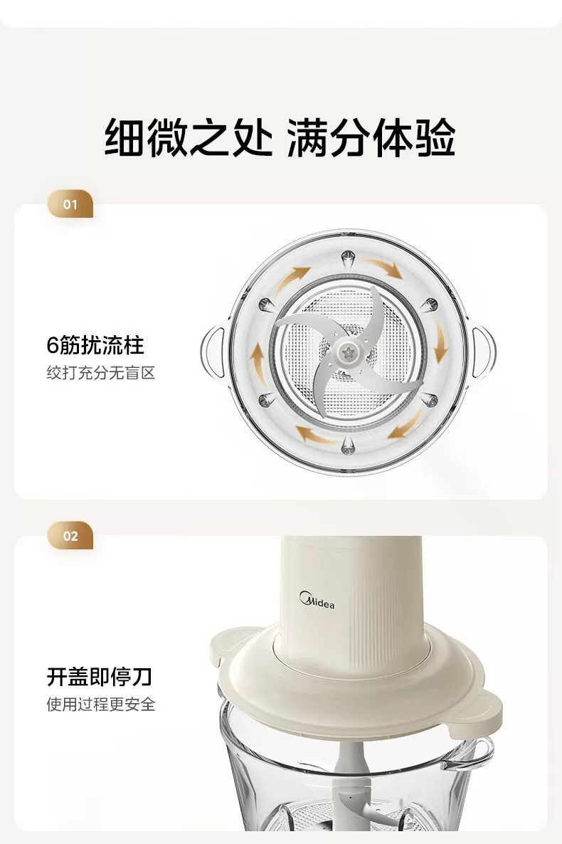 美的绞肉机家用电动小型全自动多功能打馅碎肉绞辅食机料理搅拌机