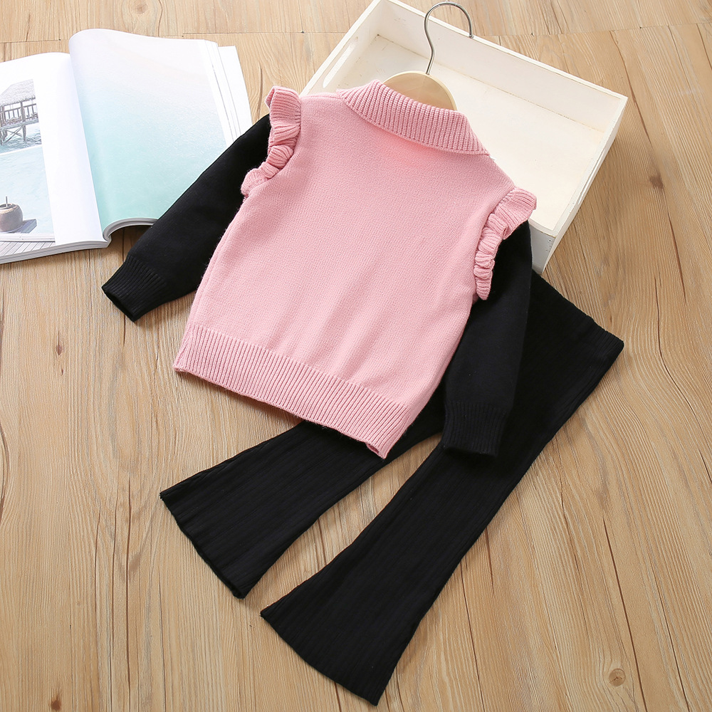 Mädchen Pullover Rock 2023 Herbst/Winter Neue Modische Lange ärmeln Western Strick Top Flare Hosen kinder Zwei_voghion.com