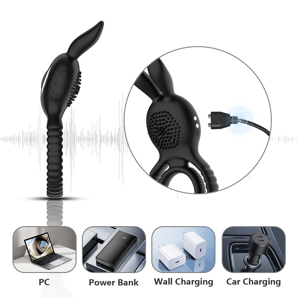 Remote Control Vibrating Rabbit Cock Ring with Silicone Body and Button Control — detail image 7
