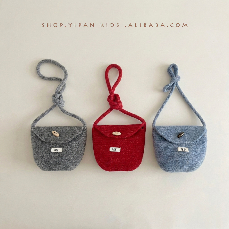 Yipan Korean-style children's knitted bag, solid color versatile crossbody bag for girls, woolen baby shoulder bag