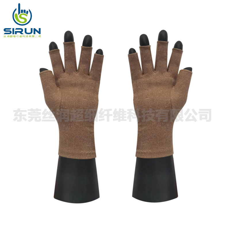 Transfronterizo Amazon cáñamo gris medio dedo guantes de salud ciclismo fitness inflamación cuidado de las articulaciones guantes de presión punto cuentas antideslizante
