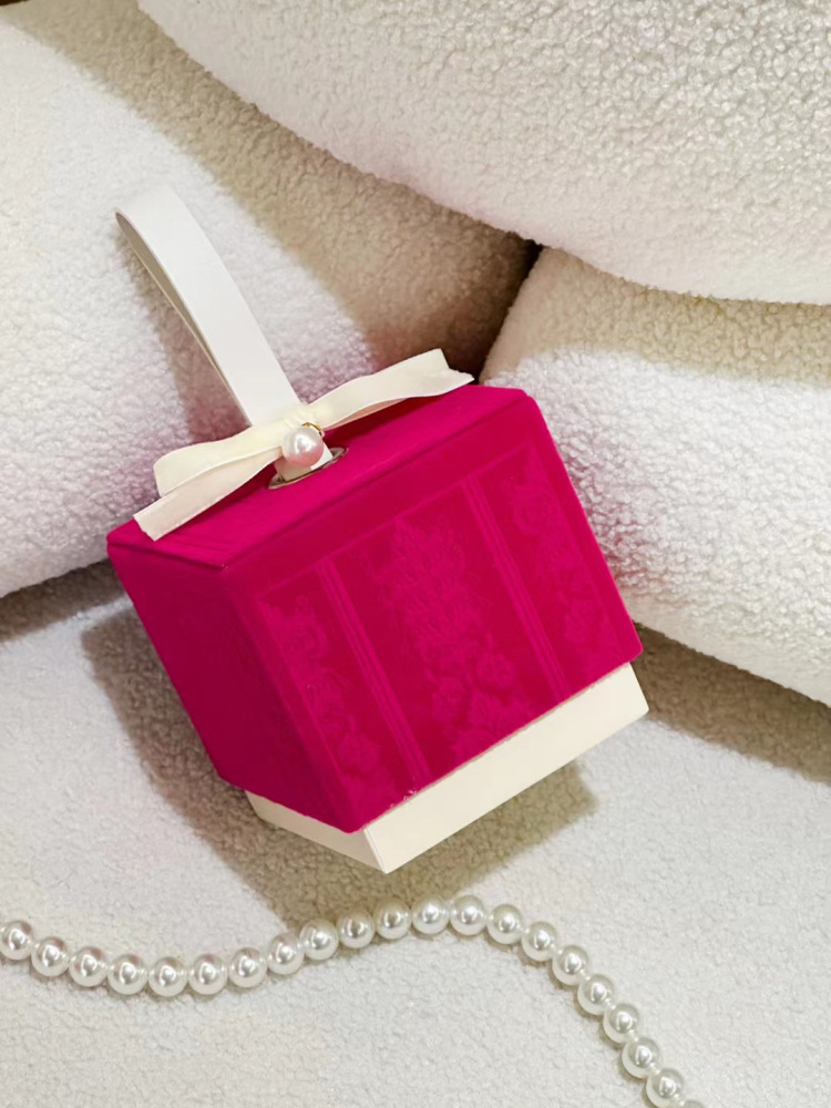 网红玫红色喜糖盒结婚糖果饼干礼盒高级感婚礼手提包装喜袋空盒子