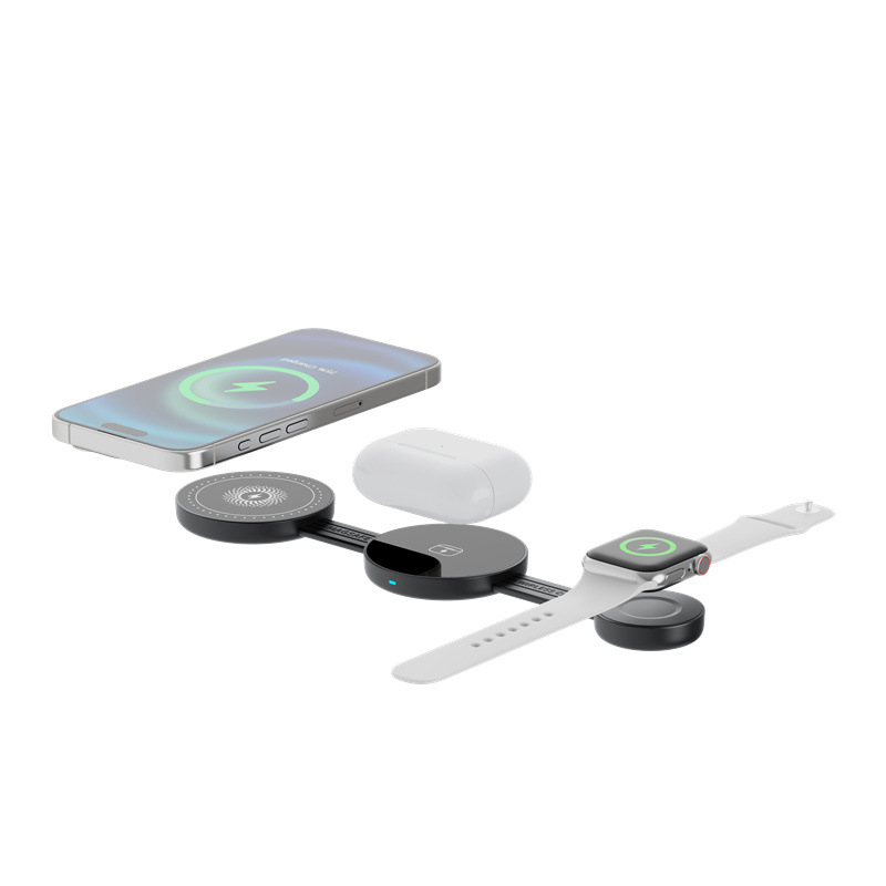 Multifunción tres en uno inalámbrico de carga rápida plegable de escritorio adecuado para teléfono móvil Apple soporte de auriculares cargador inalámbrico