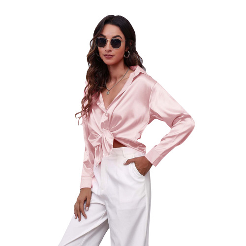 23-color 7-code spot color Ding shirt, women's satin imitation silk long-sleeved shirt, new European and American foreign trade cross-border women's clothing
