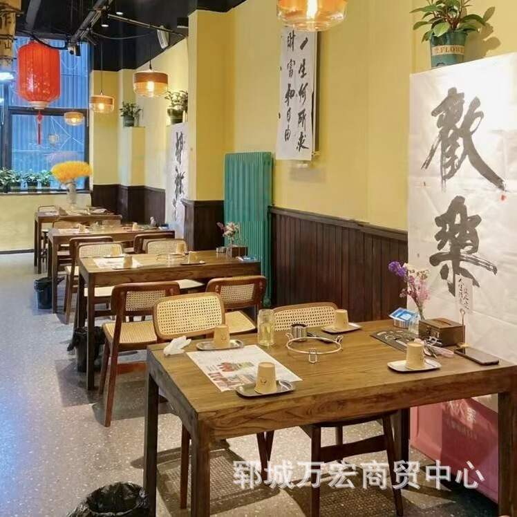 市井风老榆木餐桌全实木复古做旧休闲桌面馆酒馆茶楼餐饮八仙桌|undefined