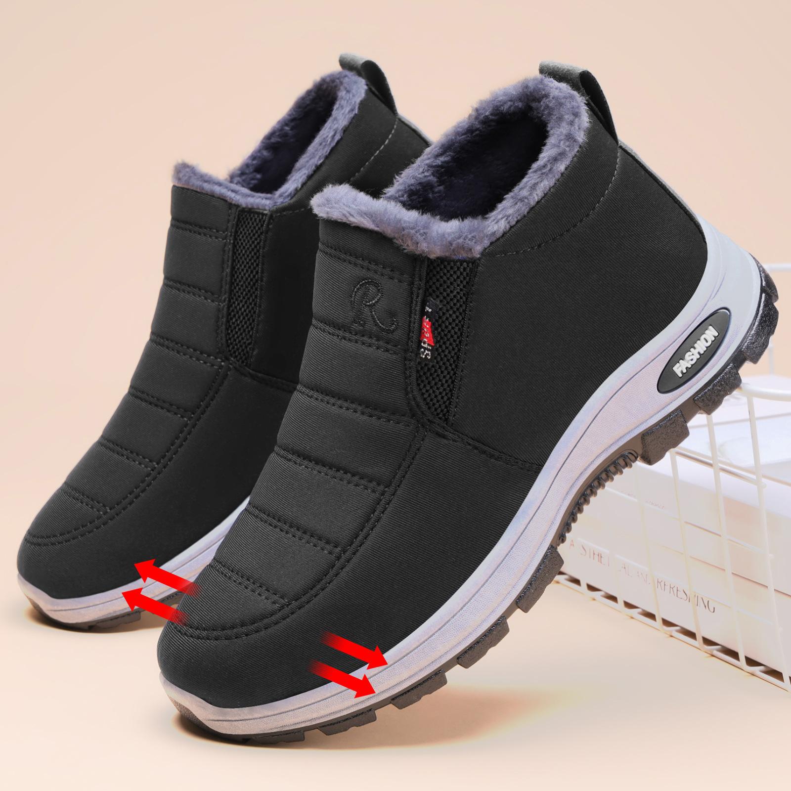 Zapatos de algodón para hombre para invierno, botas para hombre con envío directo transfronterizo, botas de algodón para parejas de talla grande, botas cortas gruesas con forro polar, botas de nieve con suela gruesa.