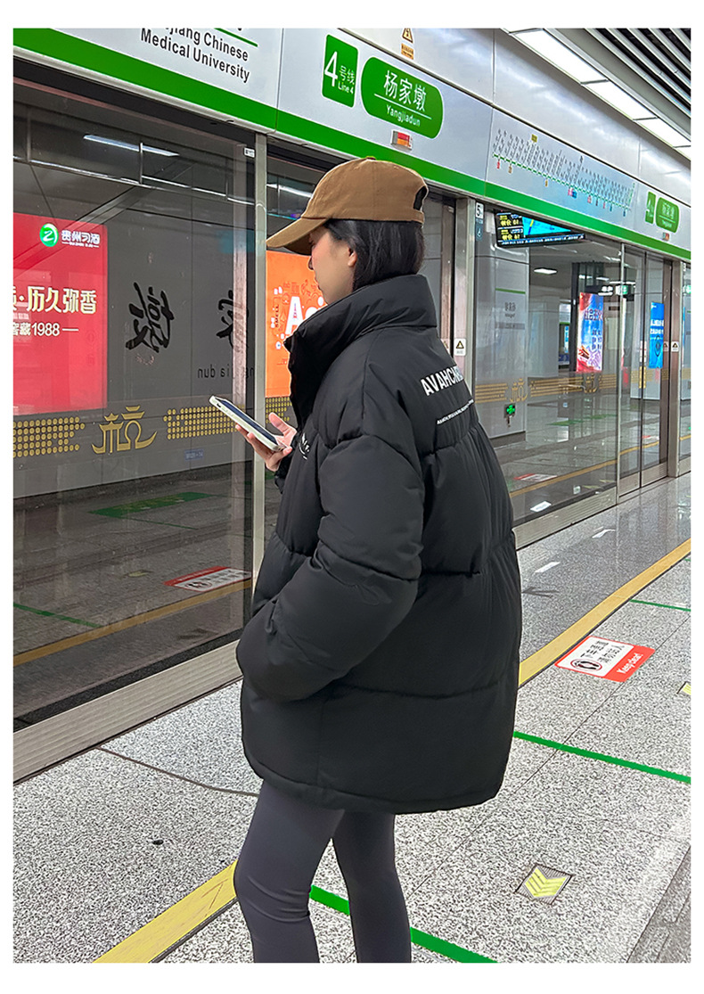 Women's Down Coat Mid Length Standing Collar Thickened Bread Style_voghion.com