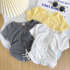 嬰兒夏裝女童抽繩褶皺短袖T恤兒童裝夏款女韓版半袖上衣夏季t0038