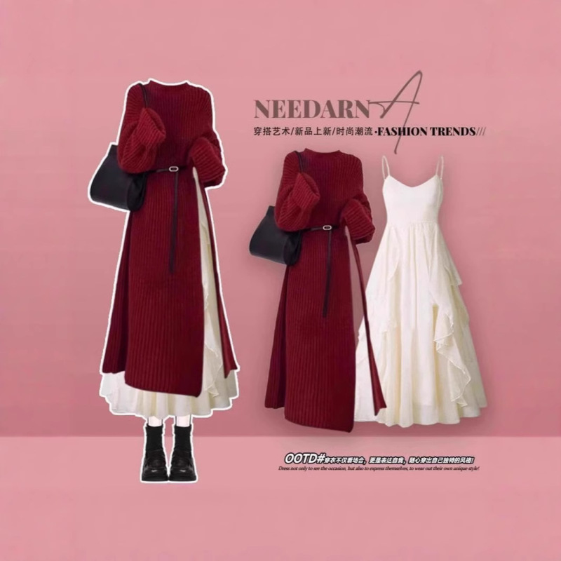 Autumn and Winter Clothing Is Paired with a Complete Set of French-Style Dresses for Women, 2026 New Style, Petite Knitted Sweater Suits, Long Skirts Autumn and Winter Clothing Is Paired with a Complete Set of French-Style Dresses for Women, 2026 New Style, Petite Knitted Sweater Suits, Long Skirts