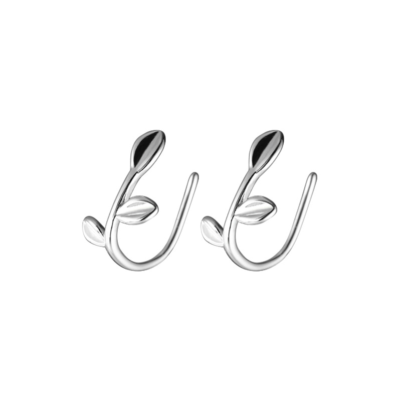 Pendientes de hoja pendientes de plata esterlina 925 pendientes de las mujeres simples pendientes de forma de hoja de plata brillante pendientes elegantes E9014