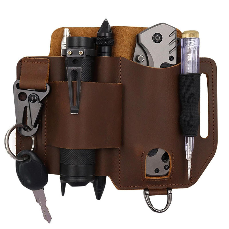 Multifunctional Flashlight Tool Cover With Eagle Beak Buckle Accessory Bag Genuine Leather Tactical EDCTool Waist Bag