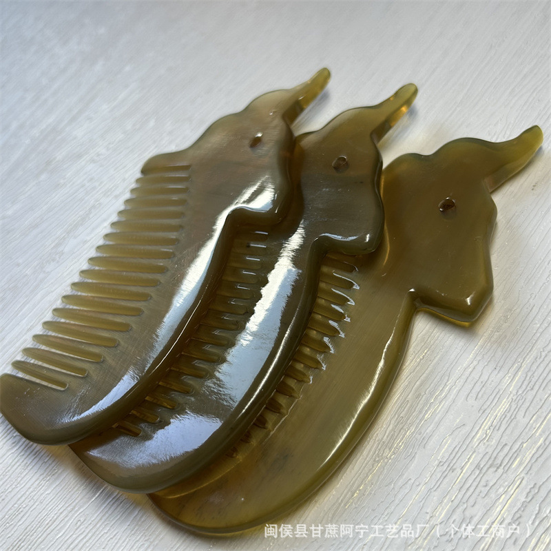 Yak Horn Comb Elephant Fine Tooth Scalp Massage Comb 10-15CM Engraved Gift specifications