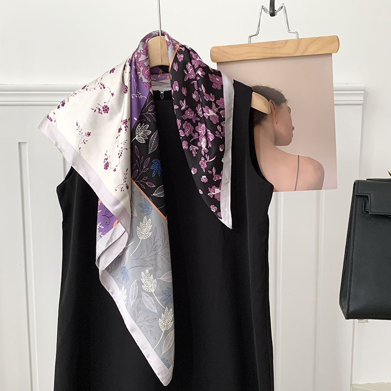 Bufanda de seda Bufanda cuadrada Sentido de alta calidad Nueva primavera y verano Ginkgo biloba Impresión Bufanda de seda femenina Sentido Bufanda decorativa Bufanda Chal exterior