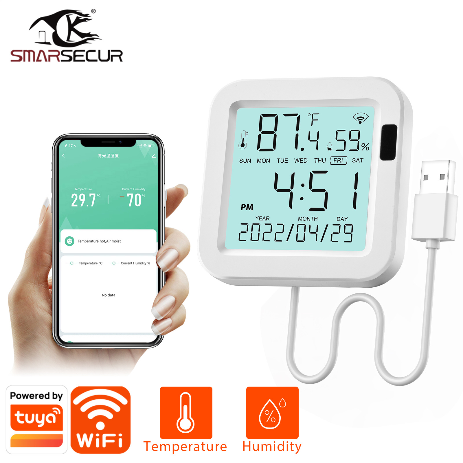 涂鸦智能家居wifi温湿度探测器 干湿温度计智能探测器传感器
