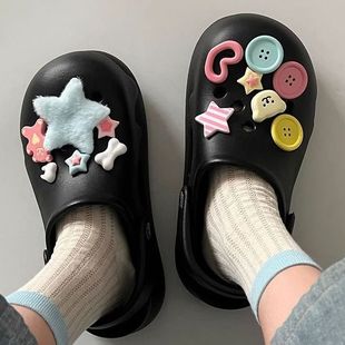 2024 new EVA non-slip deodorant hole shoes women's summer outdoor wear indoor home excrement feeling covered head sandals