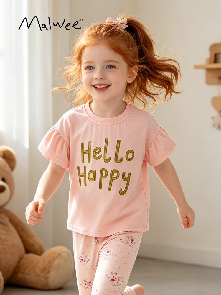 Malwee transfronterizo verano nuevo conjunto de ropa infantil infantil conjunto de impresión de dibujos animados para niños suelta piel transpirable dos piezas