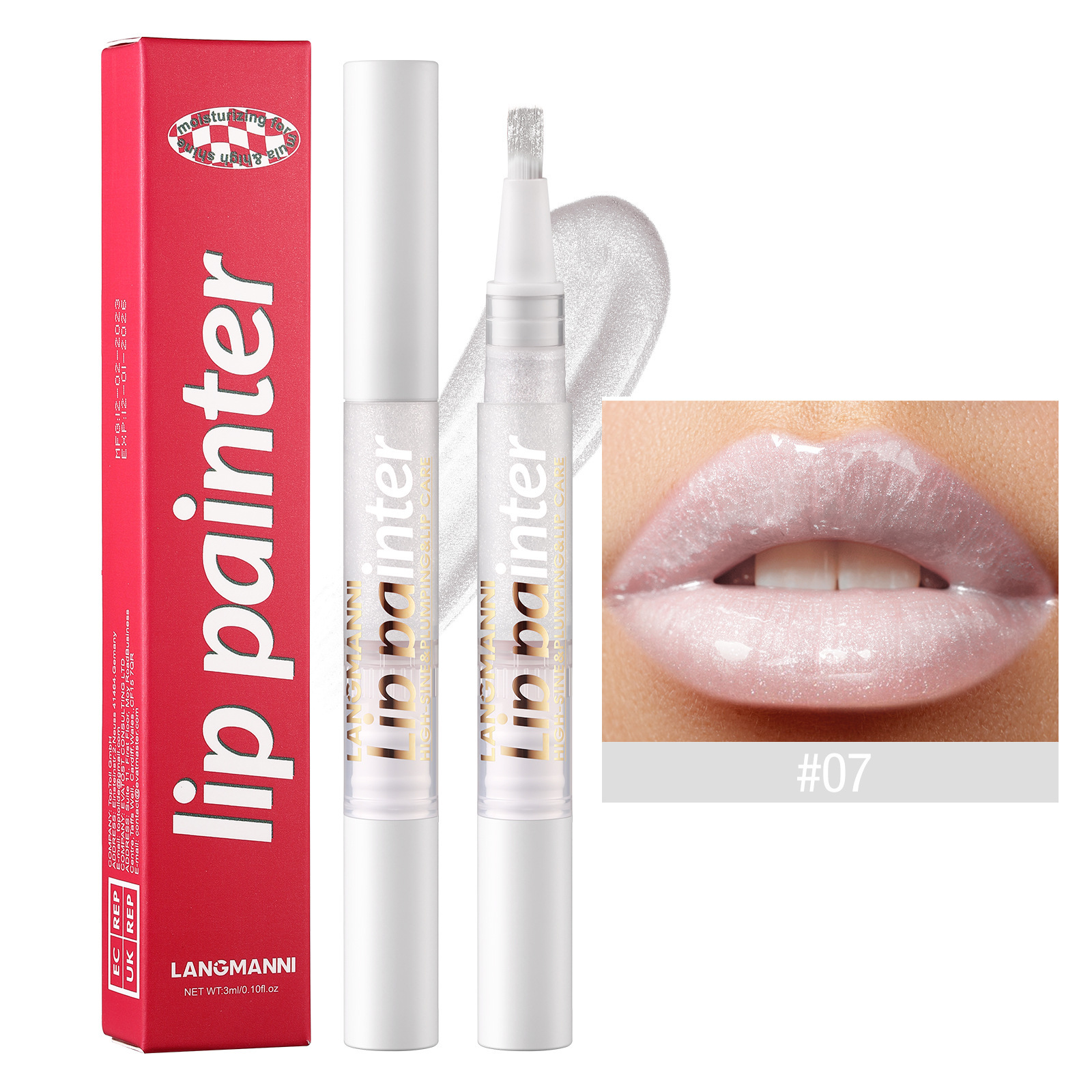 LANGMANNI nuevo brillo de labios giratorio perlado fácil de colorear brocha suave brillo de labios flash